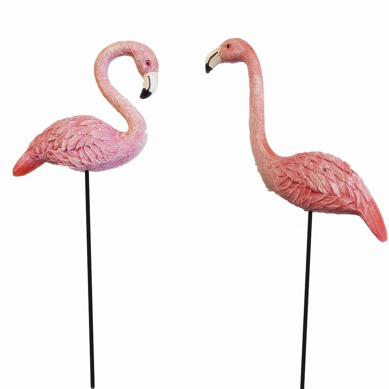 MUAMAX Miniature Flamingo Picks 2 Pack Fairy Garden Accessories Pink Miniature Garden Flamingo Figurines Decorative Plant Stakes for Pots Ornaments - Image 1